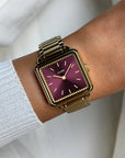 La Tétragone Watch Steel, Wine stones, Gold Colour