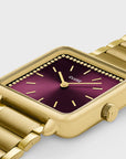 La Tétragone Watch Steel, Wine stones, Gold Colour