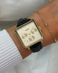La Tétragone Multifunction Watch Leather, Black Lizard, Gold Colour