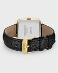 La Tétragone Multifunction Watch Leather, Black Lizard, Gold Colour