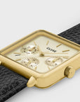 La Tétragone Multifunction Watch Leather, Black Lizard, Gold Colour