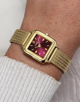 Gracieuse Mini Watch Mesh, Dark Cherry, Gold Colour