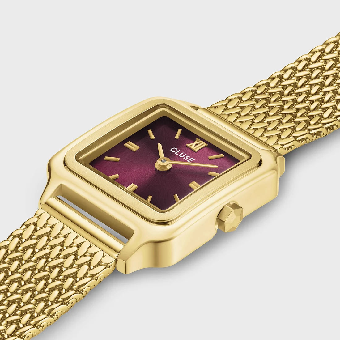 Gracieuse Mini Watch Mesh, Dark Cherry, Gold Colour