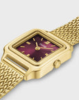 Gracieuse Mini Watch Mesh, Dark Cherry, Gold Colour