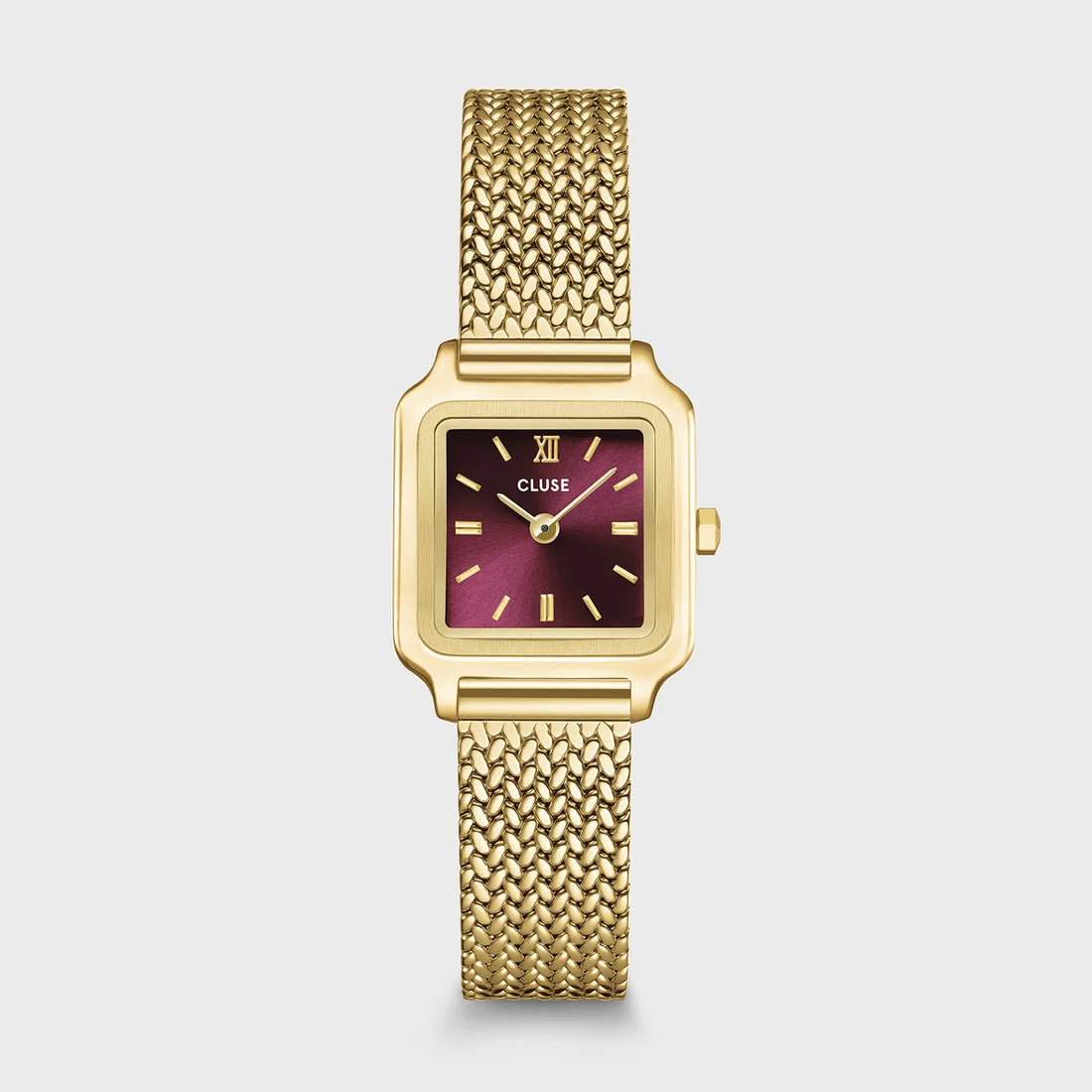 Gracieuse Mini Watch Mesh, Dark Cherry, Gold Colour