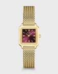 Gracieuse Mini Watch Mesh, Dark Cherry, Gold Colour