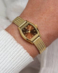 Tonnette Mini Watch Mesh, Brown, Gold Colour