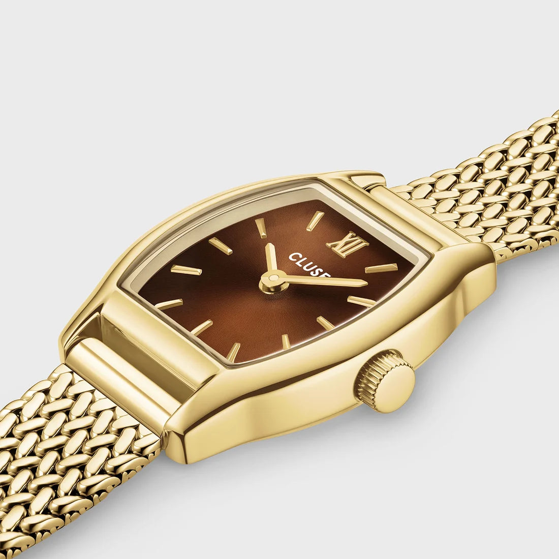 Tonnette Mini Watch Mesh, Brown, Gold Colour