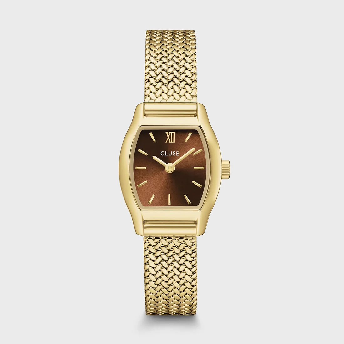 Tonnette Mini Watch Mesh, Brown, Gold Colour