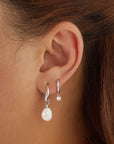 Silver Freshwater Pearl Drop Hoop