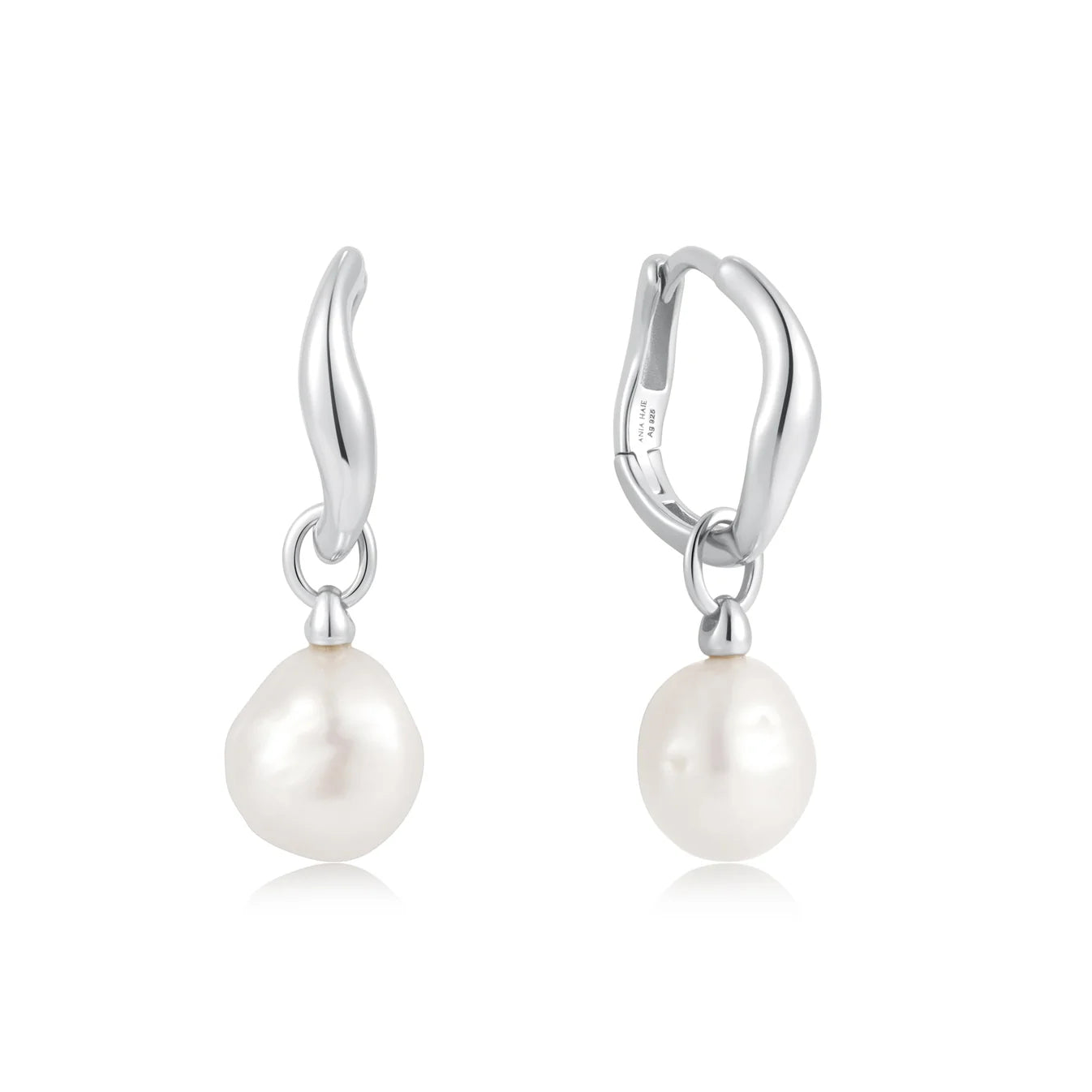 Silver Freshwater Pearl Drop Hoop