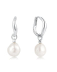 Silver Freshwater Pearl Drop Hoop