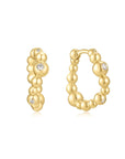 Gold Bezel Beaded Curved Huggie Hoop Earrings