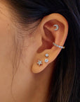 SILVER PAVÉ CRESCENT MOON BARBELL SINGLE EARRING