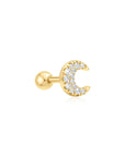 Gold Pavé Crescent Moon Barbell Single Earring