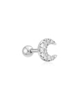 SILVER PAVÉ CRESCENT MOON BARBELL SINGLE EARRING