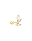 Gold Triple Marquise Barbell Single Earring
