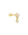 GOLD BEZEL DANGLE BARBELL SINGLE EARRING