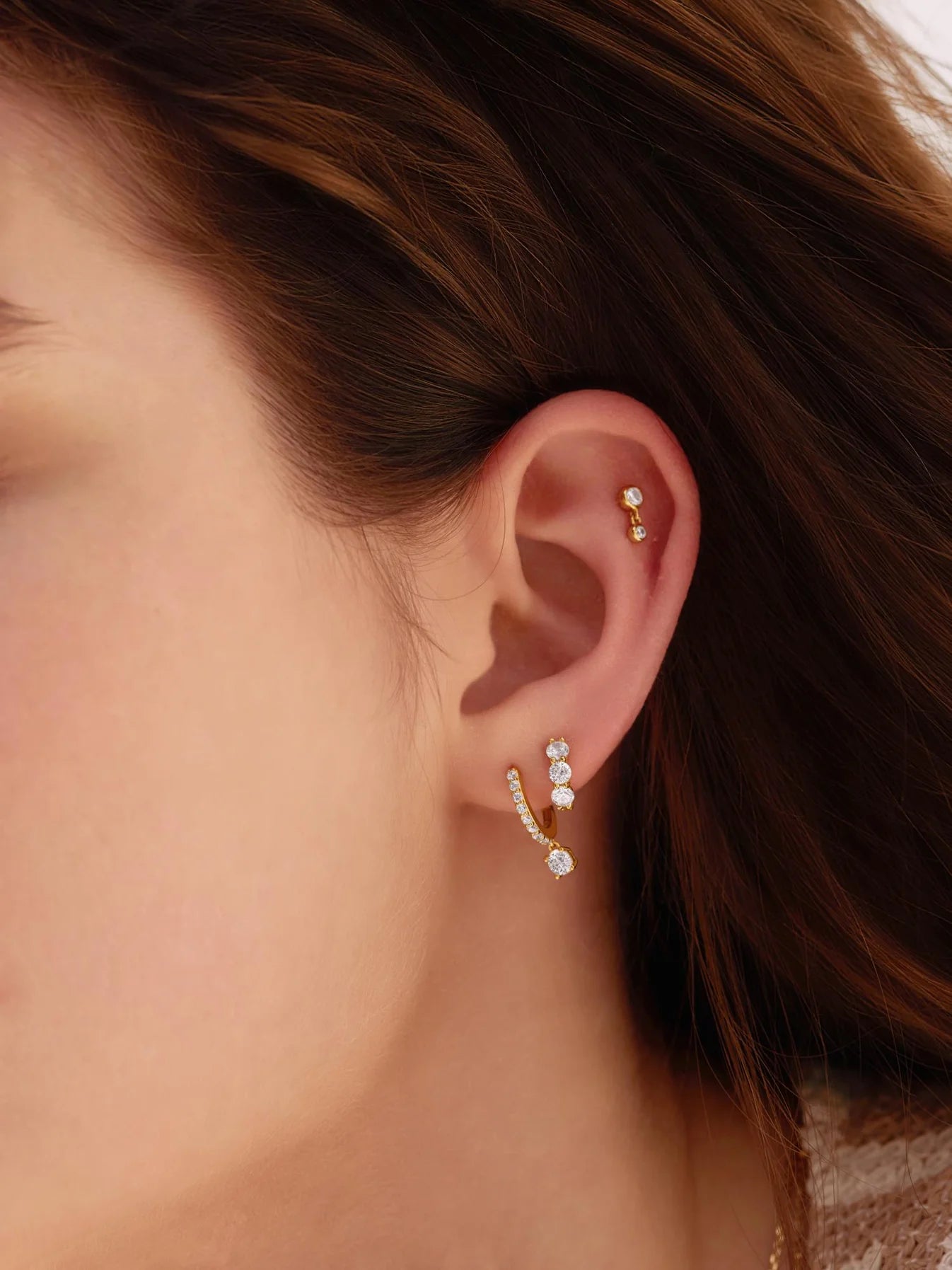 GOLD TRIO SPARKLE HUGGIE HOOP EARRINGS