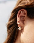 Gold Shell Pearl & Lucky Clover Stud Earrings