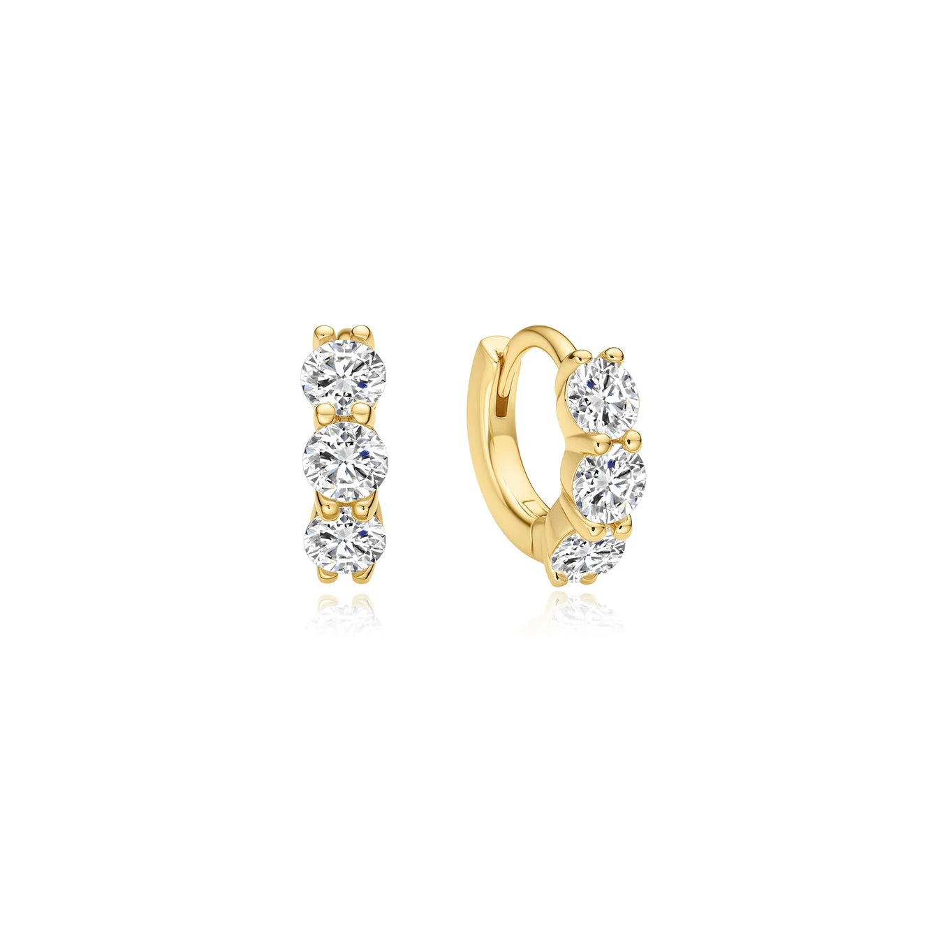 GOLD TRIO SPARKLE HUGGIE HOOP EARRINGS