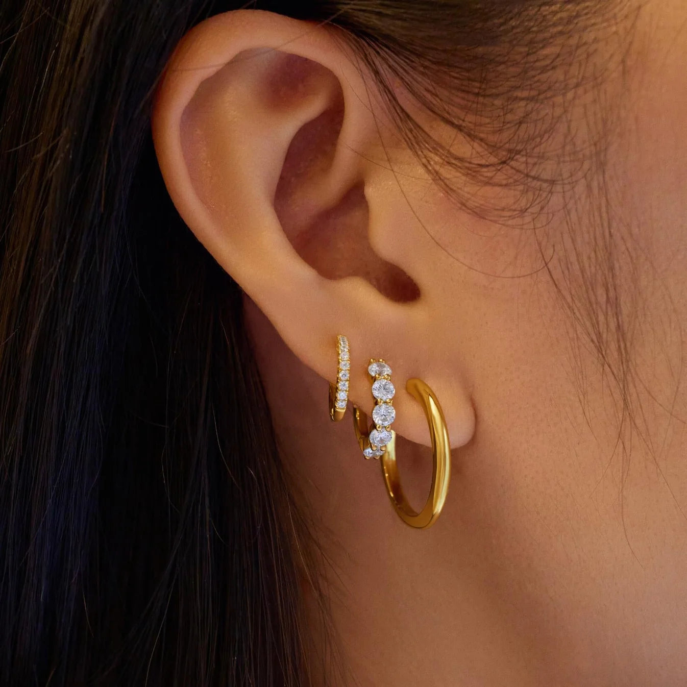 GOLD QUINTET SPARKLE HUGGIE HOOP EARRINGS