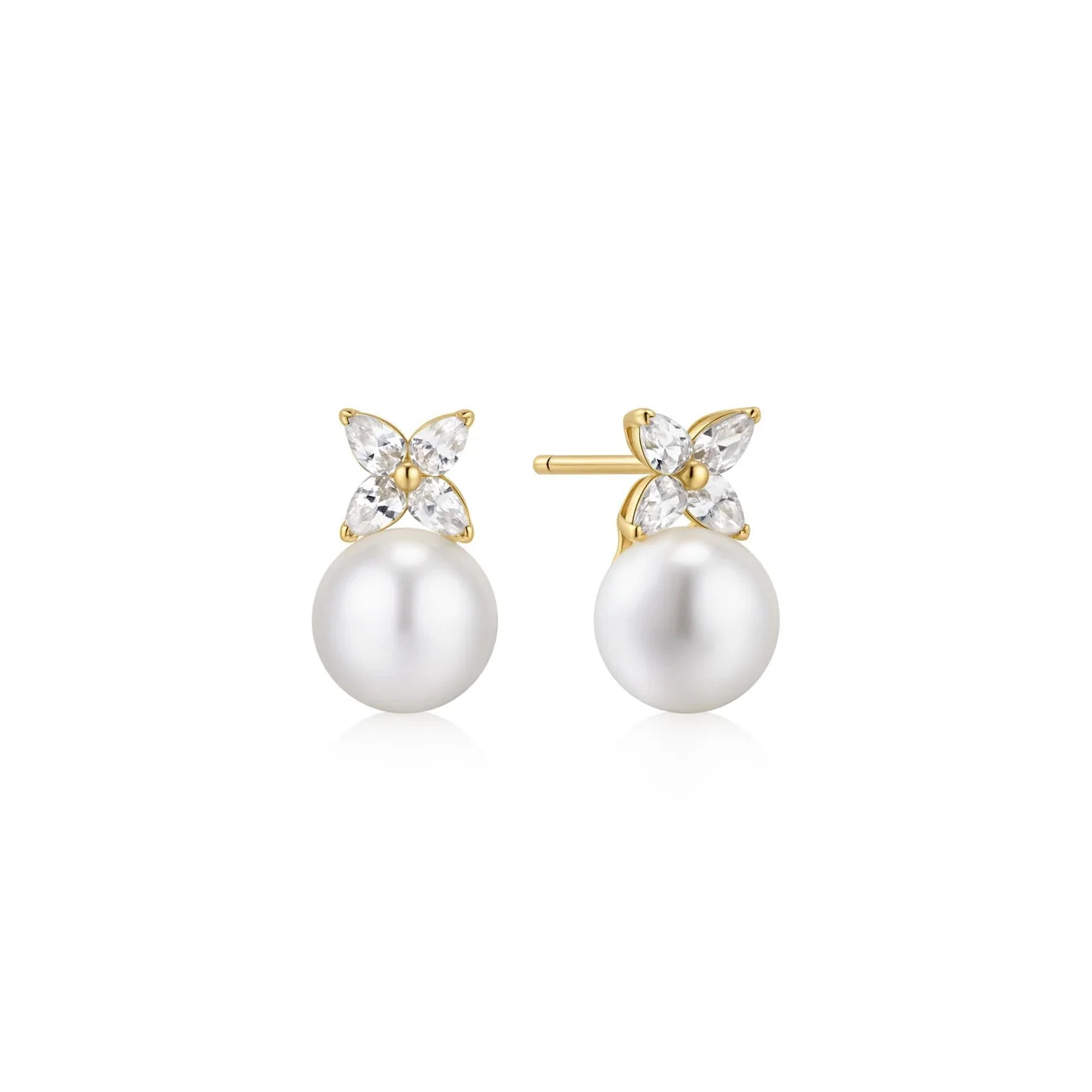 Gold Shell Pearl &amp; Lucky Clover Stud Earrings