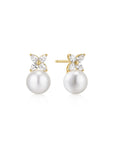 Gold Shell Pearl & Lucky Clover Stud Earrings