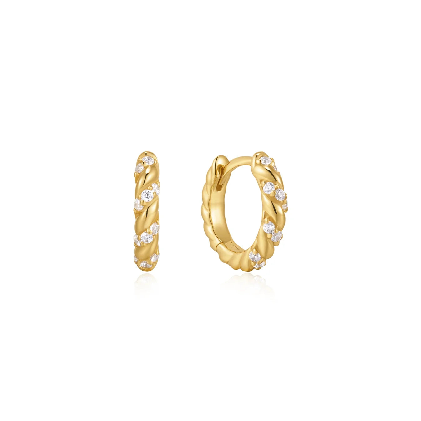 GOLD SPARKLE TWISTED HUGGIE HOOP EARRINGS