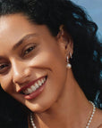 Silver Shell Pearl Dangling Twisted Huggie Hoop Earrings