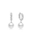 Silver Shell Pearl Dangling Twisted Huggie Hoop Earrings