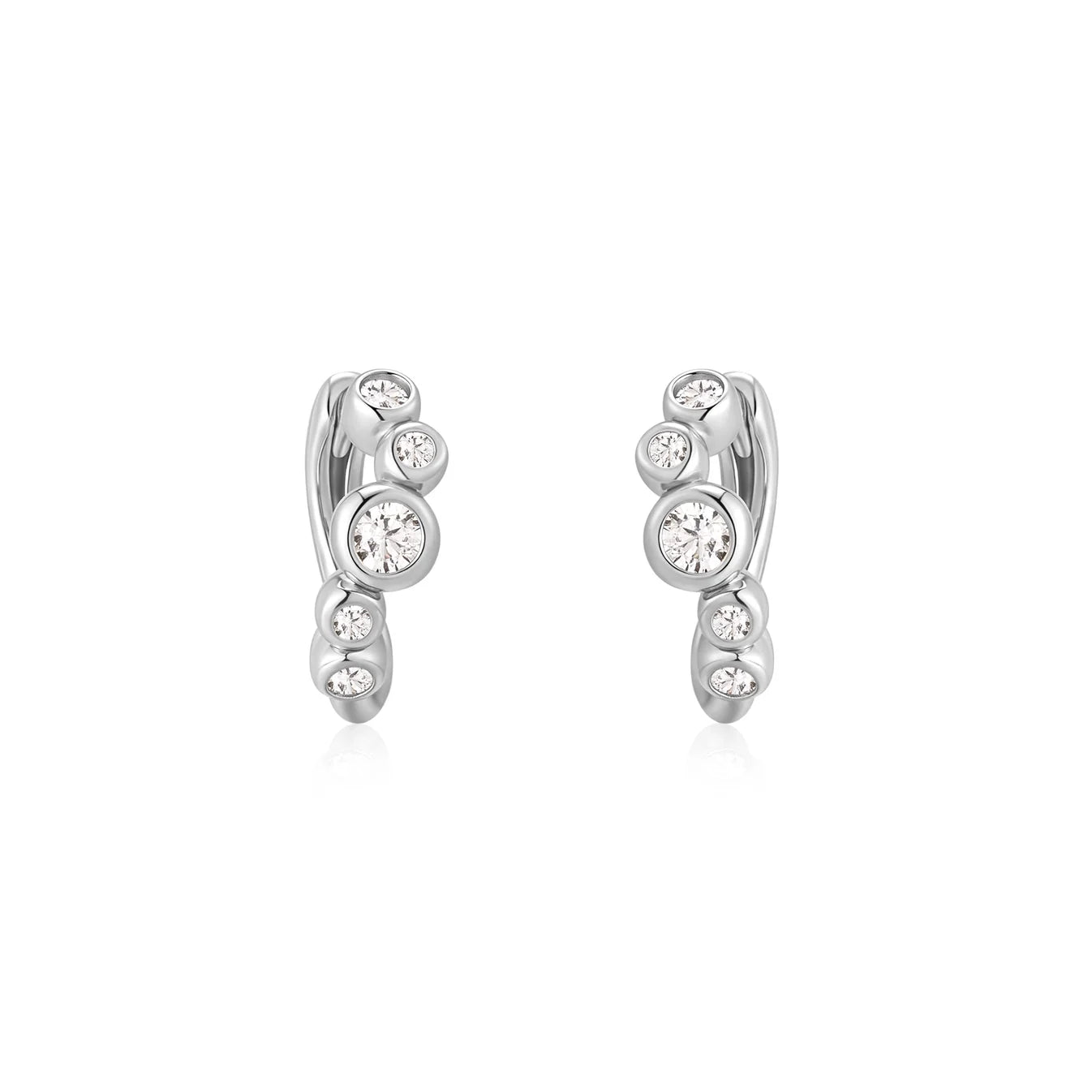 SILVER SMALL SPARKLING TIDE HUGGIE HOOP EARRINGS