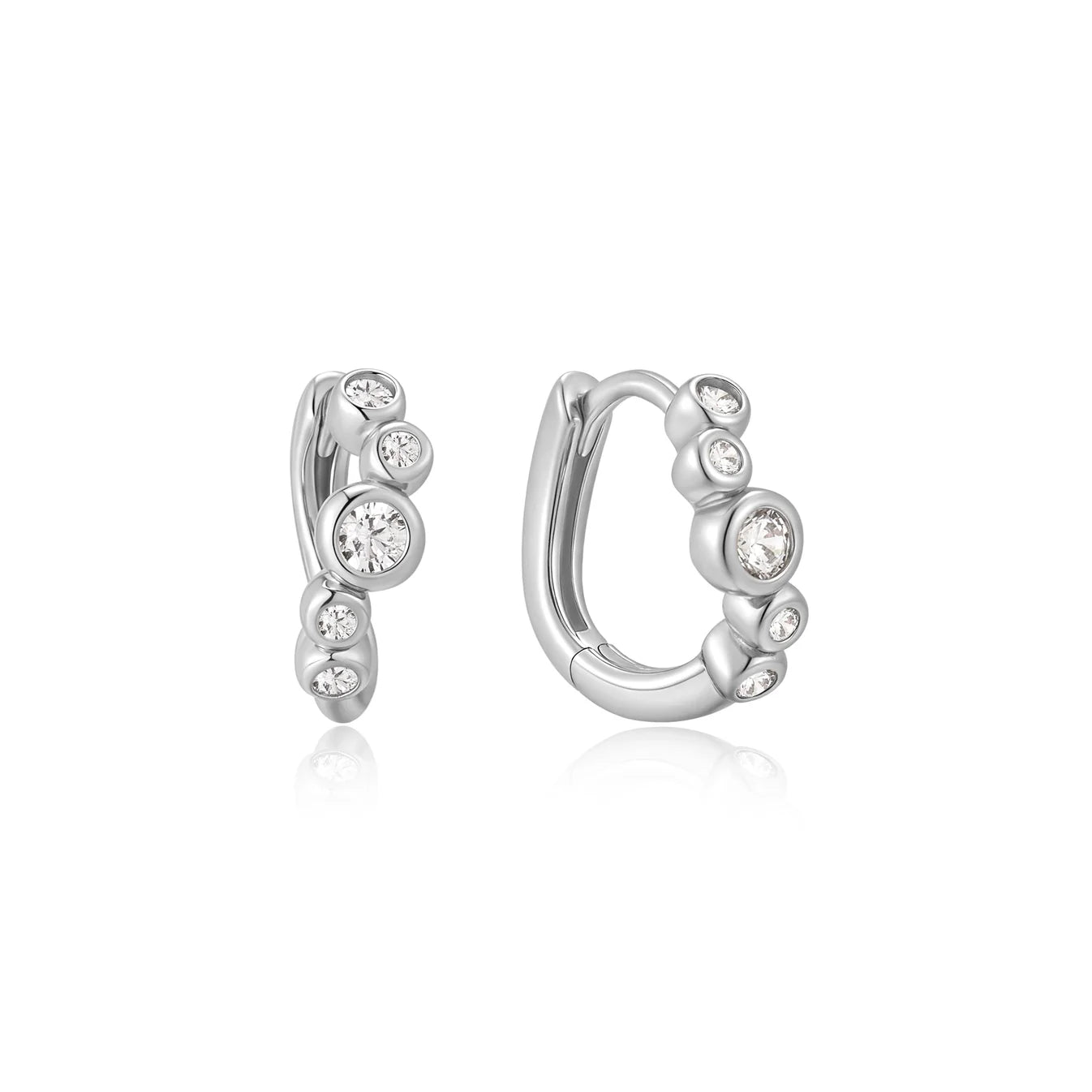 SILVER SMALL SPARKLING TIDE HUGGIE HOOP EARRINGS