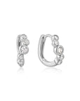 SILVER SMALL SPARKLING TIDE HUGGIE HOOP EARRINGS
