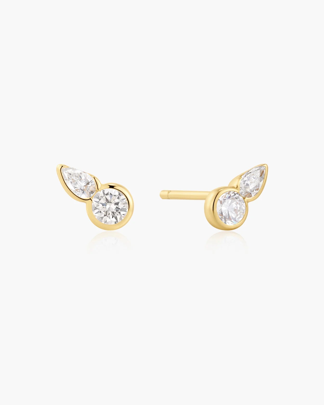 Gold Bezel Round &amp; Teardrop Stud Earrings