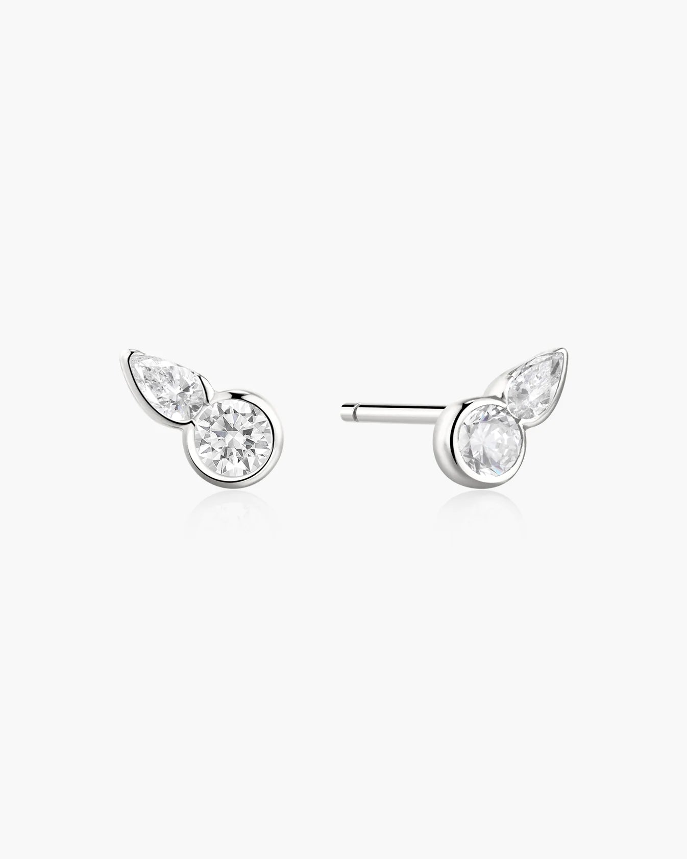 Silver Bezel Round &amp; Teardrop Stud Earrings