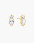 Gold Bezel Inverted Teardrop & Round Stud Earrings
