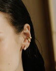 Gold Bezel Inverted Teardrop & Round Stud Earrings