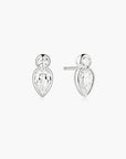 Silver Bezel Inverted Teardrop & Round Stud Earrings