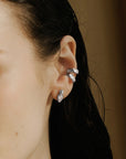 Silver Bezel Inverted Teardrop & Round Stud Earrings