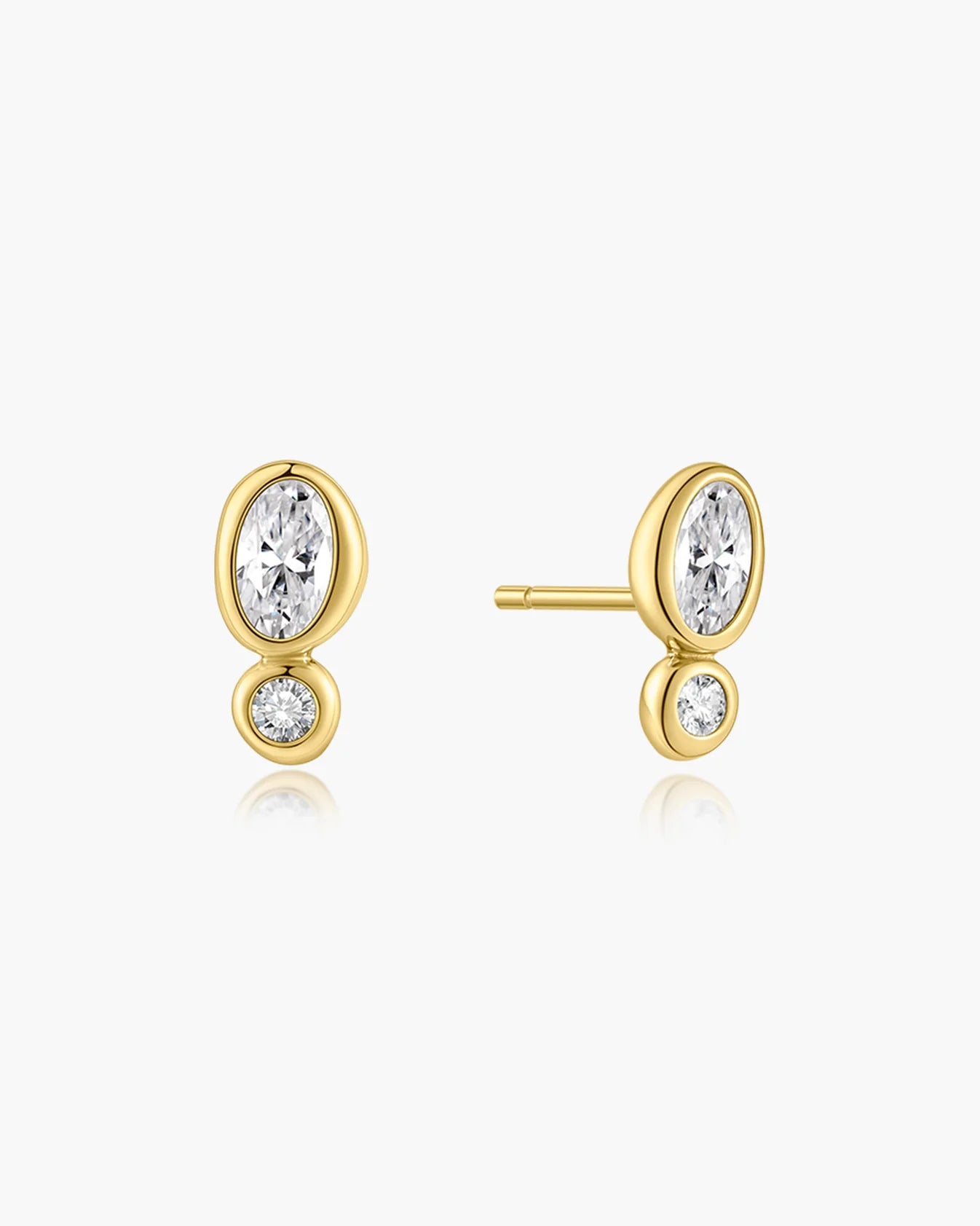 Gold Bezel Organic Pebble &amp; Round Stud Earrings