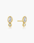 Gold Bezel Organic Pebble & Round Stud Earrings