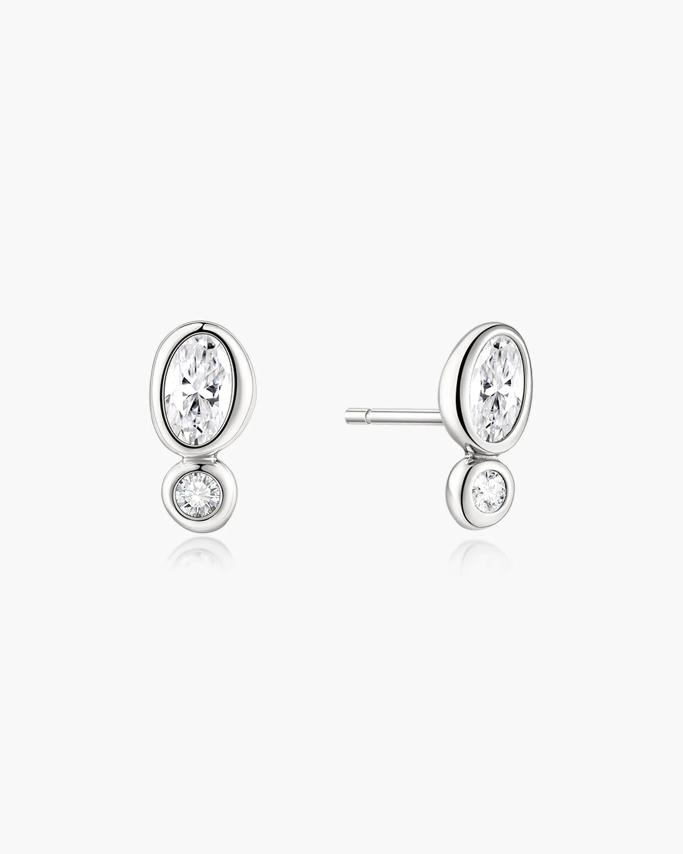 Silver Bezel Organic Pebble &amp; Round Stud Earrings