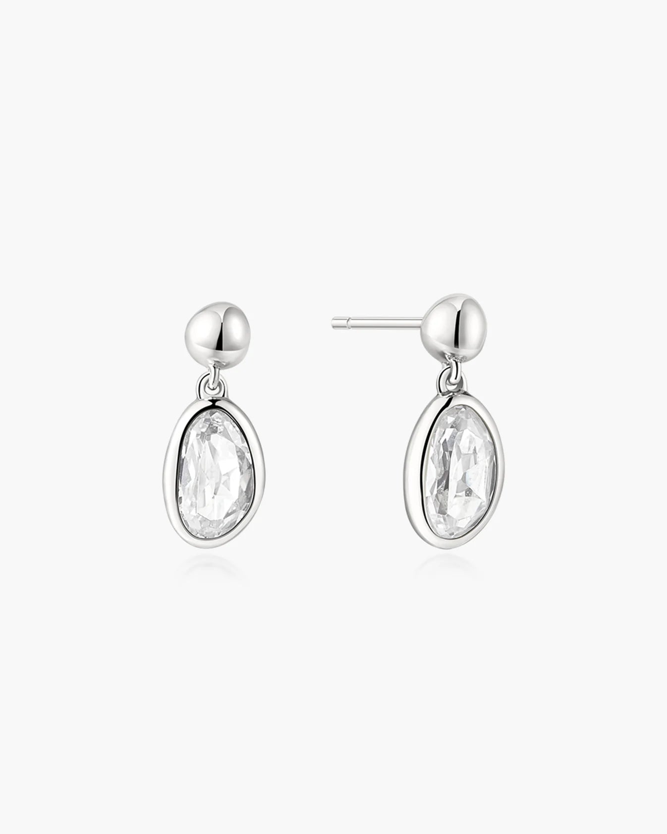 Silver Bezel Organic Pebble Dangle Stud Earrings