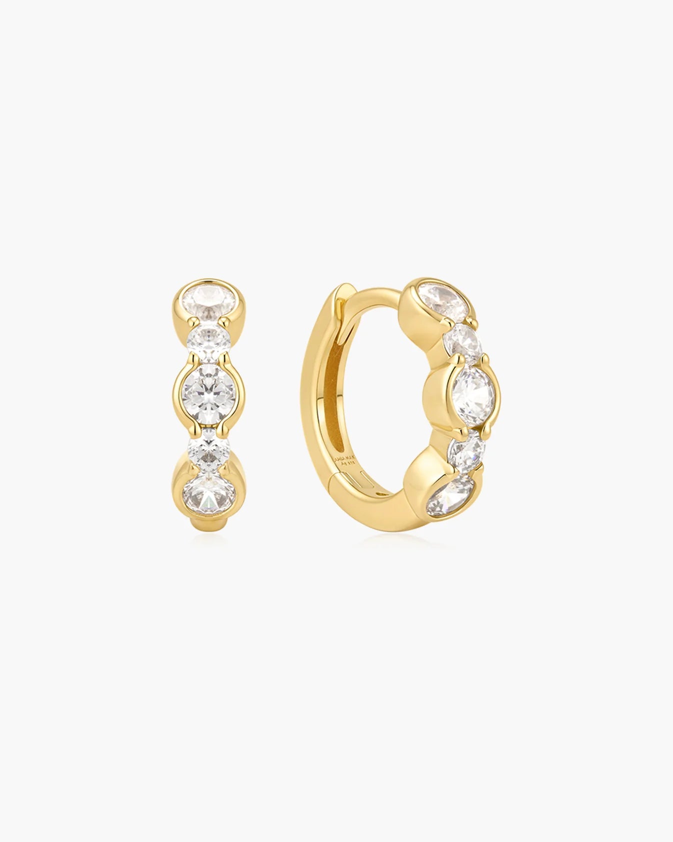 Gold Alternating Half-Bezel Huggie Hoop Earrings