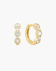Gold Alternating Half-Bezel Huggie Hoop Earrings