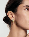 Gold Alternating Half-Bezel Huggie Hoop Earrings