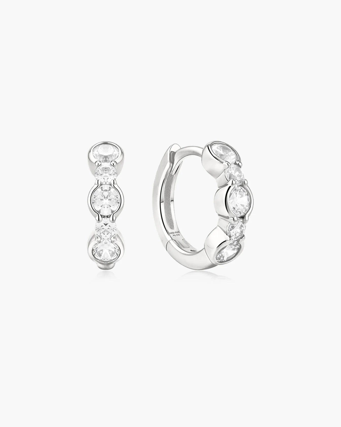 Silver Alternating Half-Bezel Huggie Hoop Earrings
