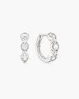 Silver Alternating Half-Bezel Huggie Hoop Earrings