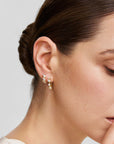 Gold Triple Half-Bezel Teardrop Huggie Hoop Earrings